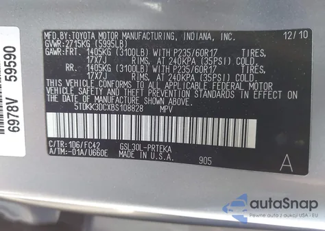 2011 Toyota Sienna Le V6 from USA, damaged, VIN 5TDKK3DCXBS108828